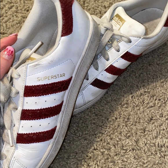 adidas Womens Superstar White Burgundy Gold Metallic